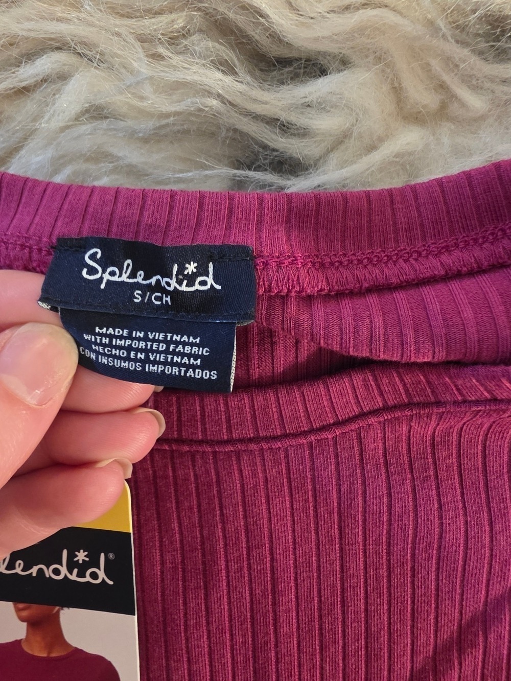 Splendid Women's Long Sleeve Ribbed Crew - Raspberry Pink - Picture 4 of 7